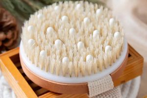 Round Dry Body Massage Boar Bristles Wood Exfoliating Bath Brush with Nodules