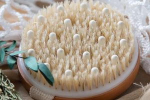 Round Dry Body Massage Boar Bristles Wood Exfoliating Bath Brush with Nodules (3)