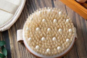 Round Dry Body Massage Boar Bristles Wood Exfoliating Bath Brush with Nodules