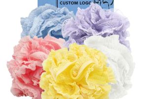 Lace 40g body exfoliating pe shower loofah pouf bath sponge