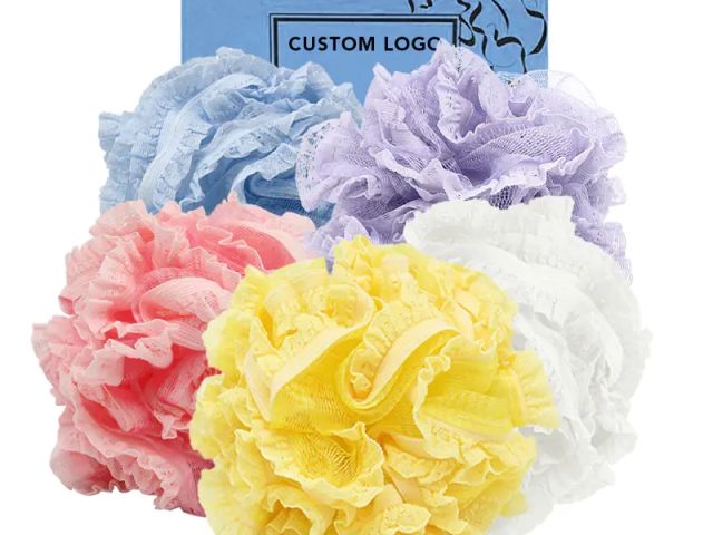 Lace 40g body exfoliating pe shower loofah pouf bath sponge