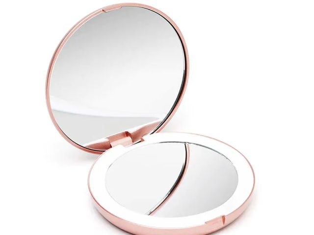 10X Magnifying folding led pink handheld makeup mirror with lights