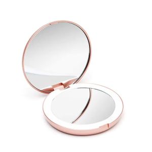 10X Magnifying folding led pink handheld makeup mirror with lights