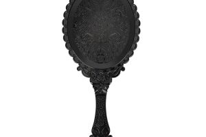 Black plastic vintage with classical embossed flowers desgin handheld makeup mirror